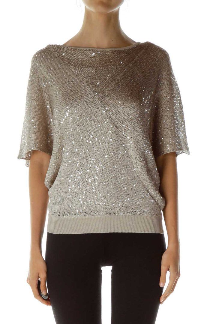 Beige Metallic Sequined Top