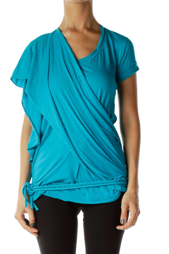 Teal Scoop Neck Top w/ Detachable Scarf