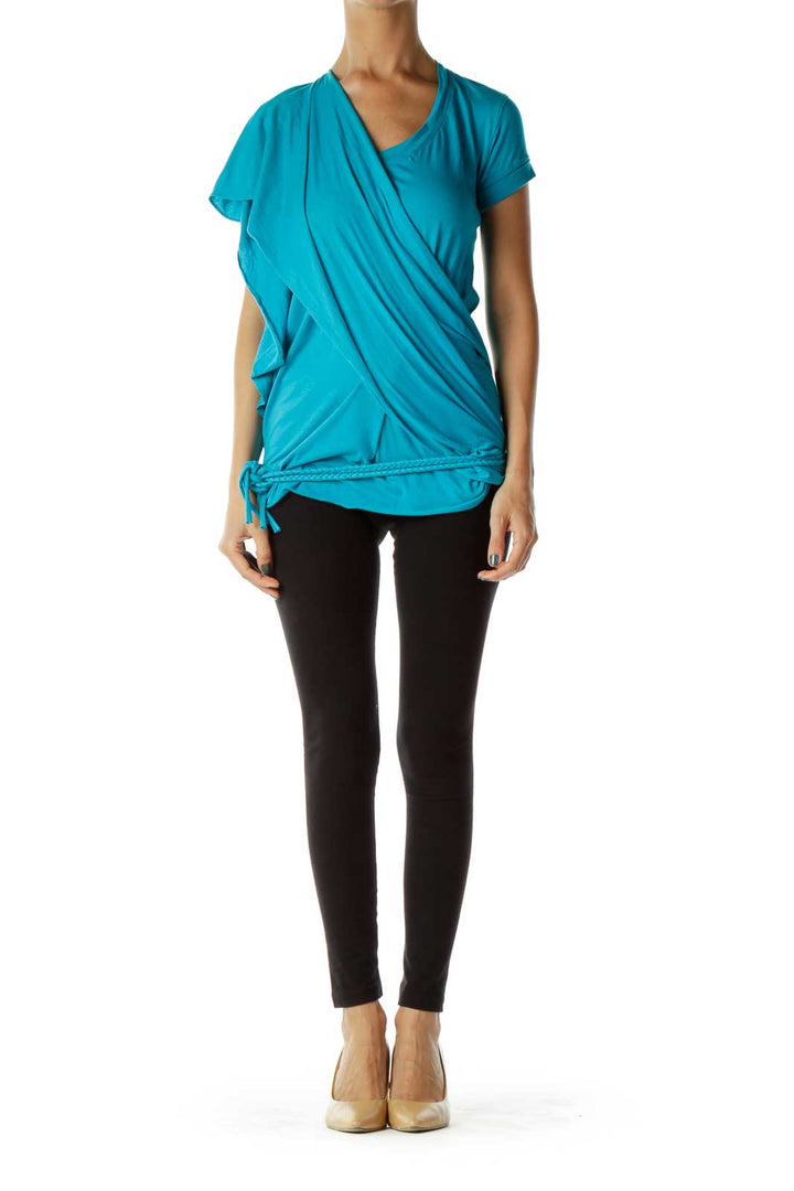 Teal Scoop Neck Top w/ Detachable Scarf