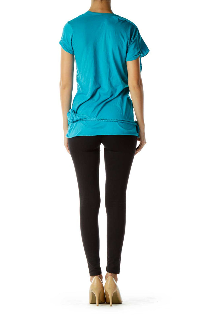 Teal Scoop Neck Top w/ Detachable Scarf