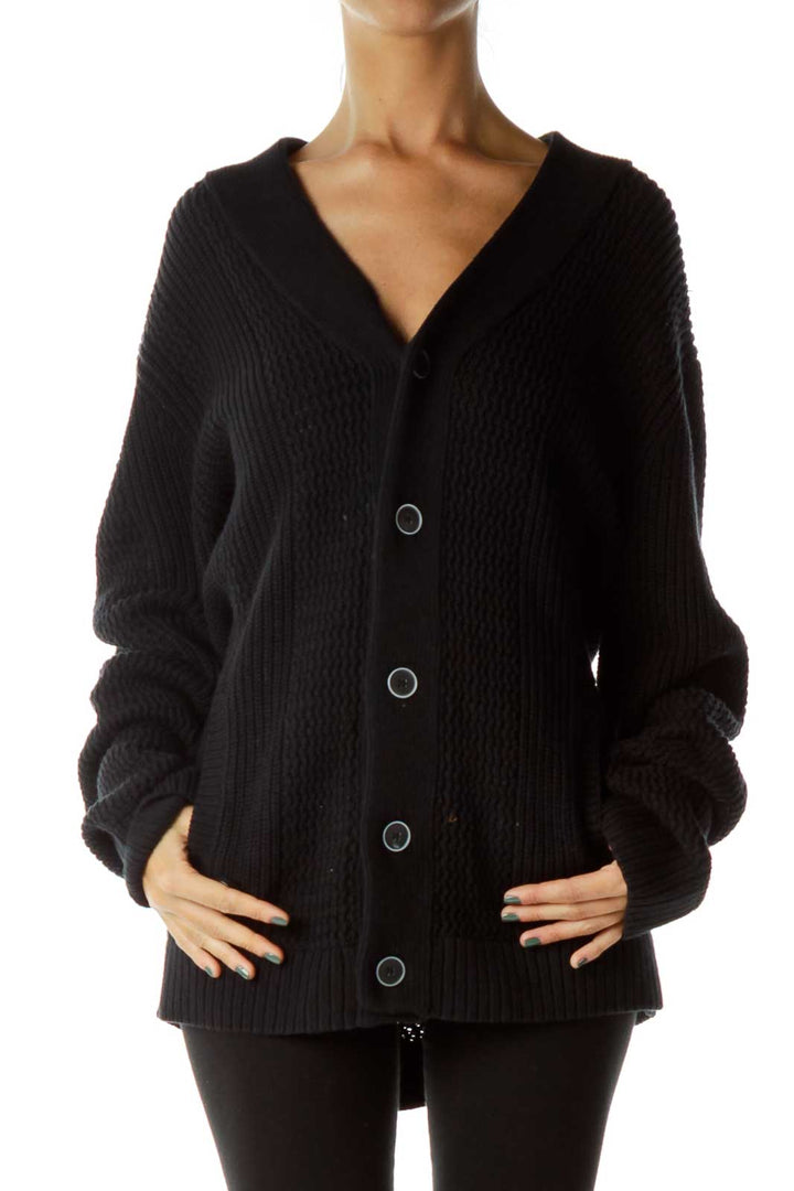 Black Knit Buttoned Cardigan