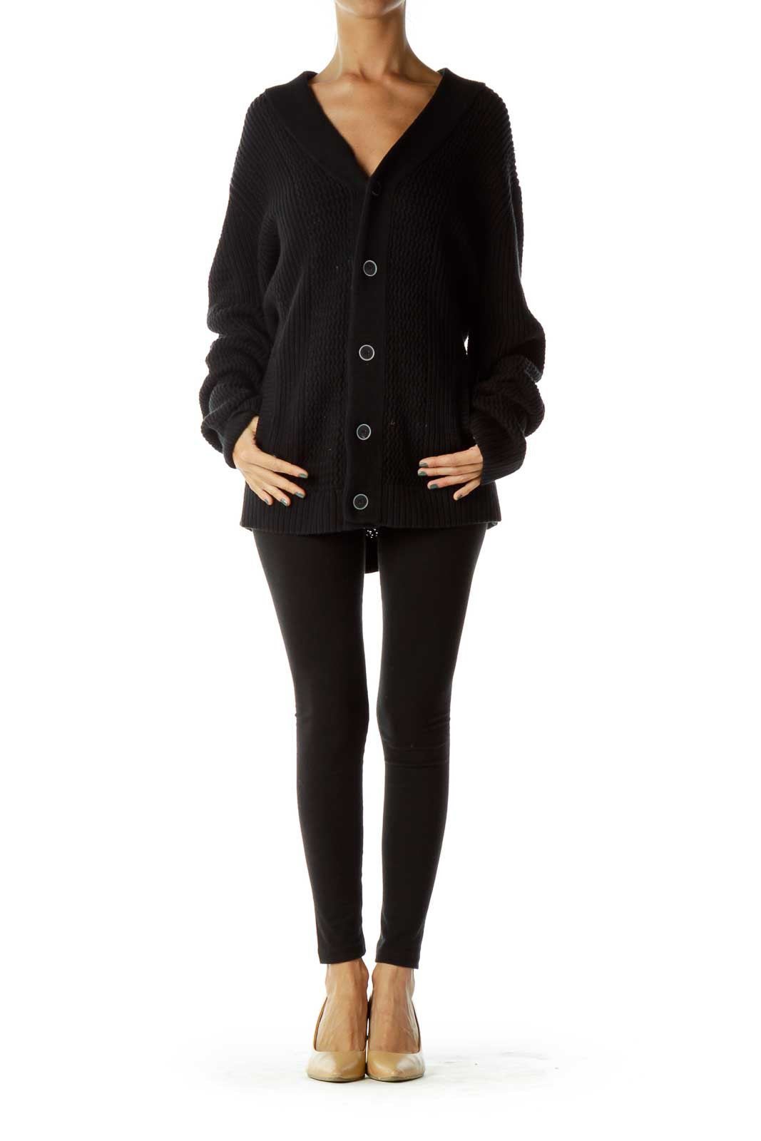 Black Knit Buttoned Cardigan