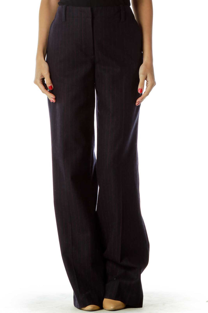 Navy Red Pinstripe Straight Leg Pants