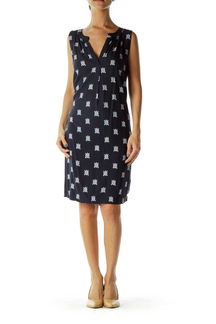 Navy Turtle Print Sleeveless Dress