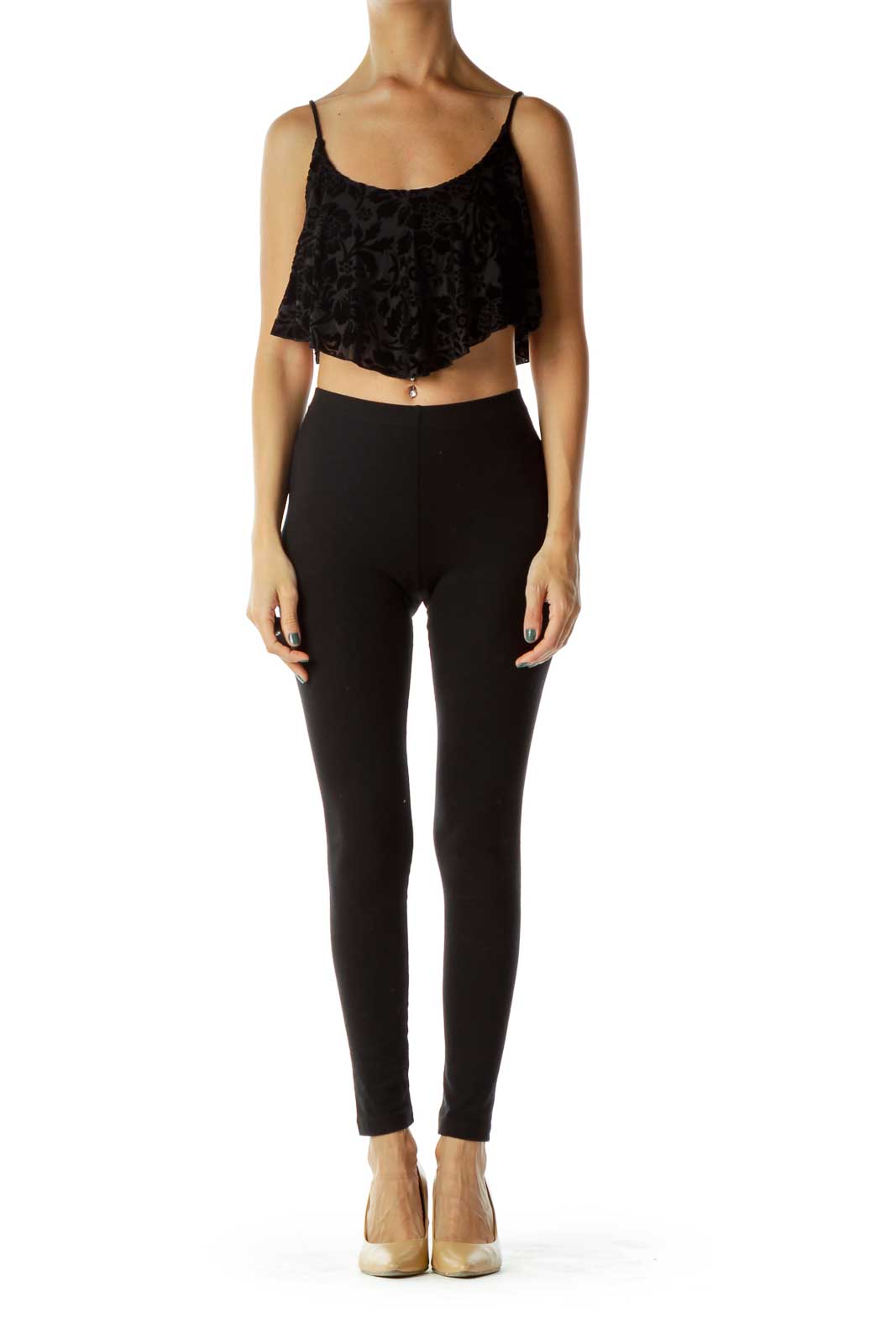 Black Velvet Floral Crop Top