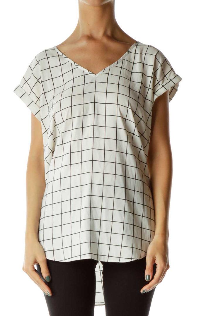 White/Black Checked V-Neck Shirt