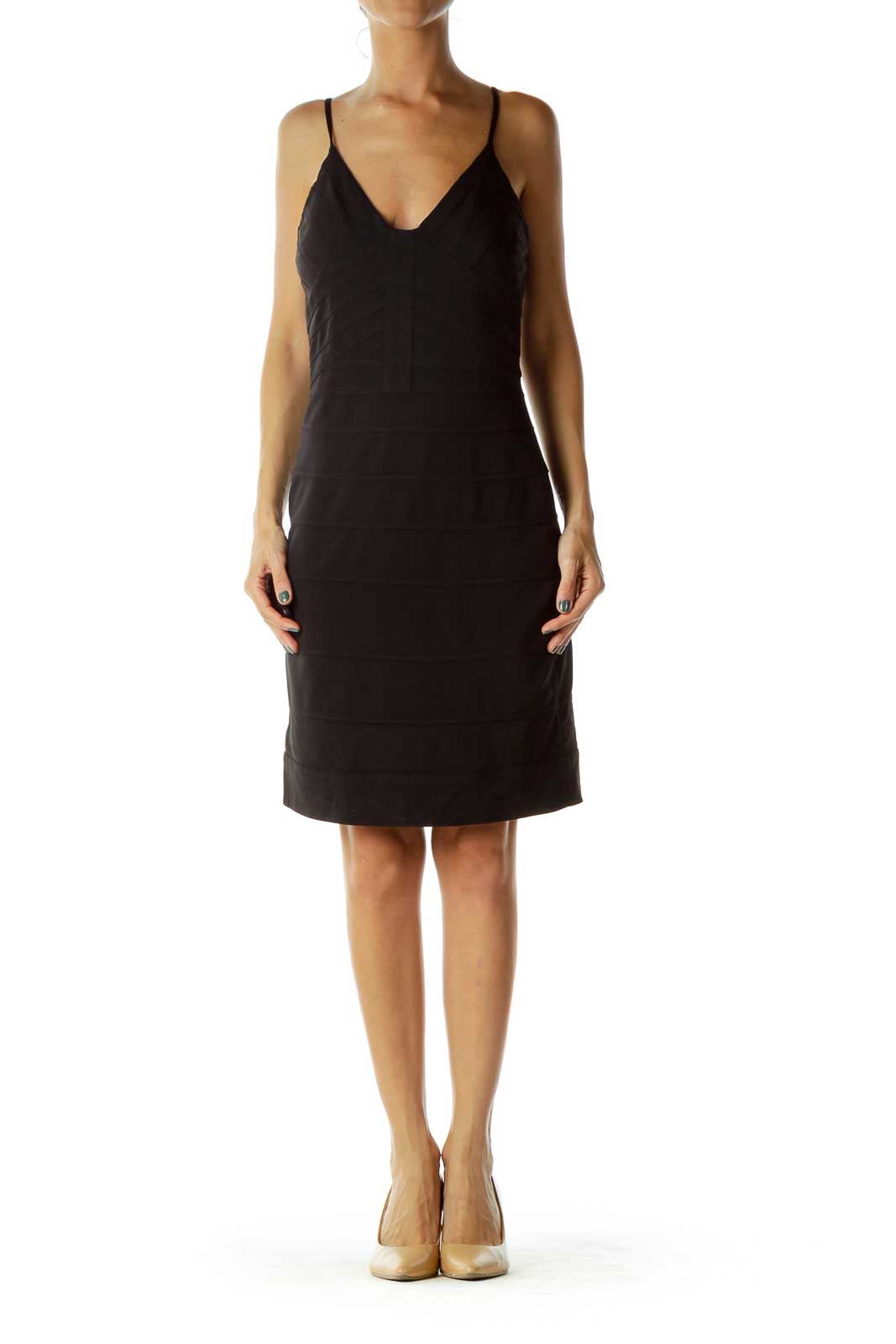 Black Stitched Bodycon Cocktail Dress