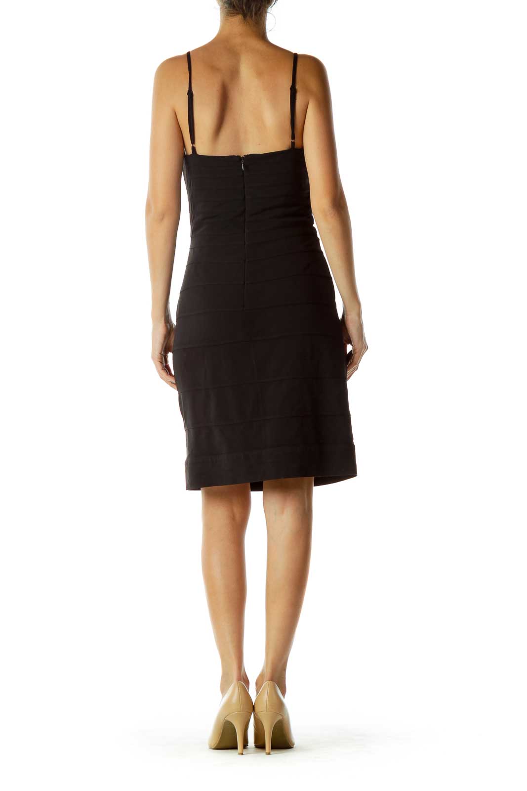 Black Stitched Bodycon Cocktail Dress