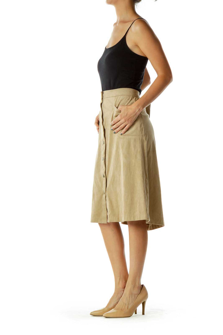 Tan Buttoned Skirt w/ Pockets