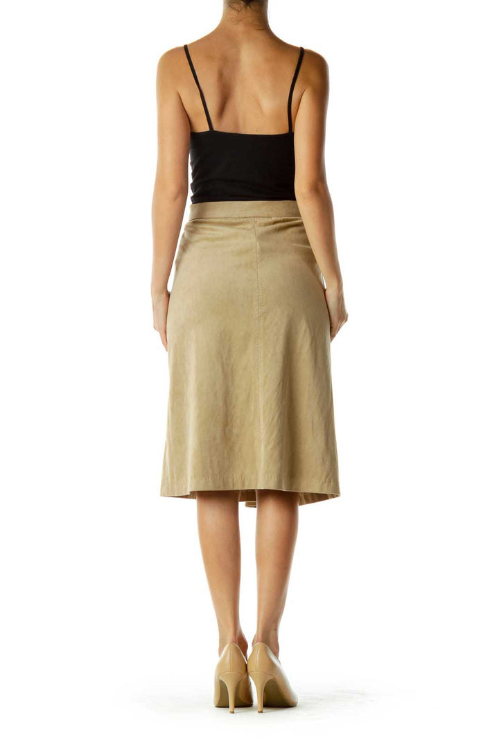 Tan Buttoned Skirt w/ Pockets