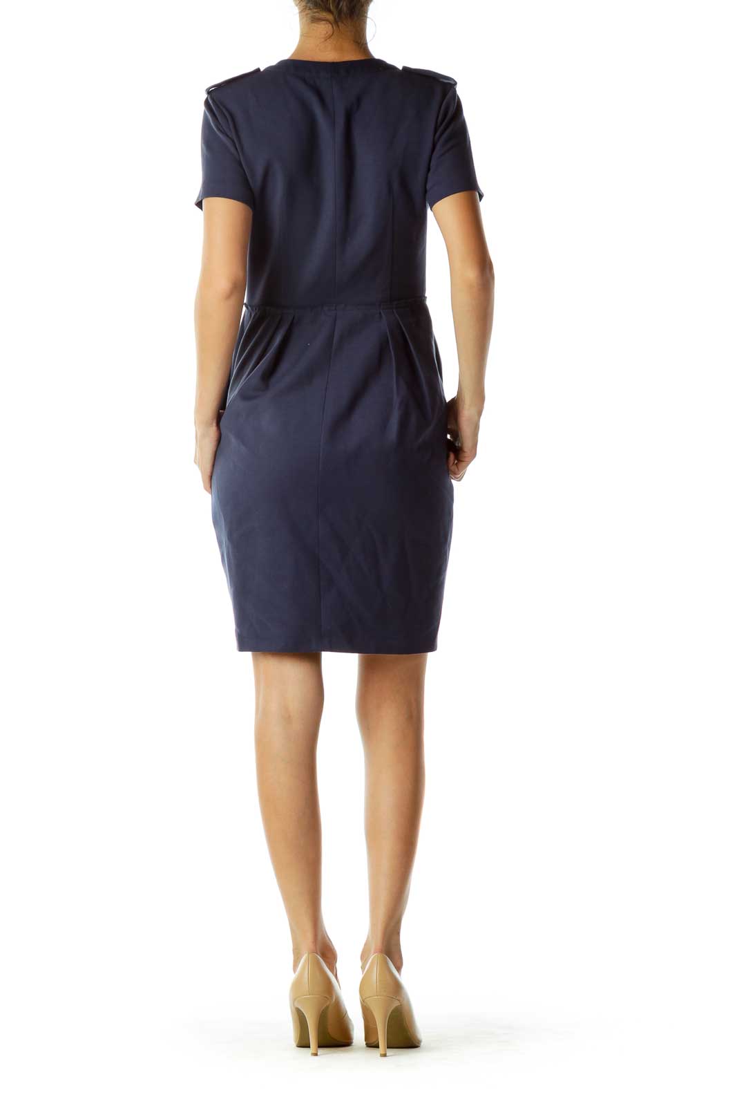 Navy Short-Sleeve Zippered Dress