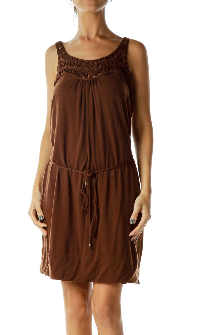 Brown Crocheted Jersey Dress