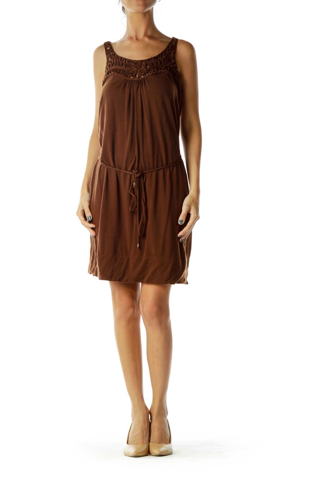 Brown Crocheted Jersey Dress