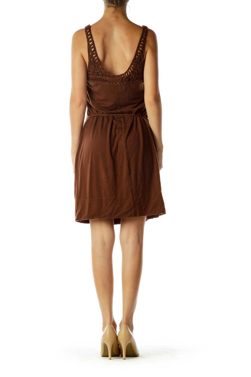 Brown Crocheted Jersey Dress