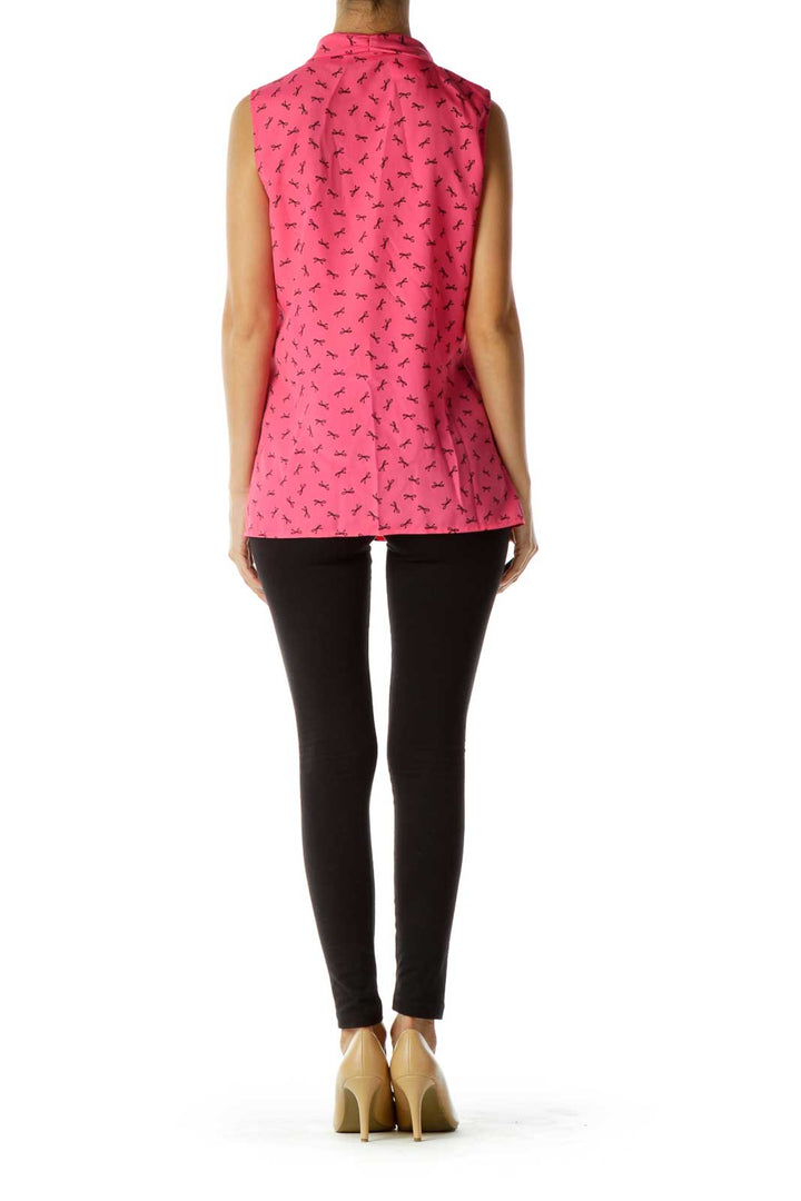 Pink Black Bow Print Blouse