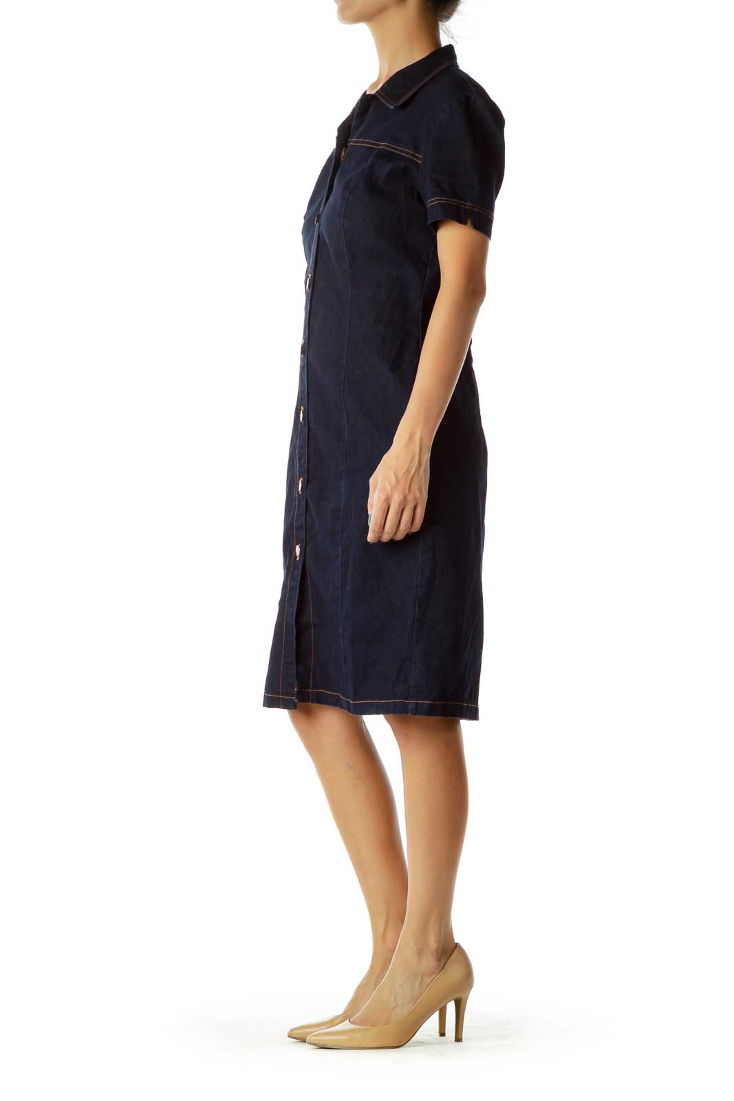 Navy Denim Buttoned Dress