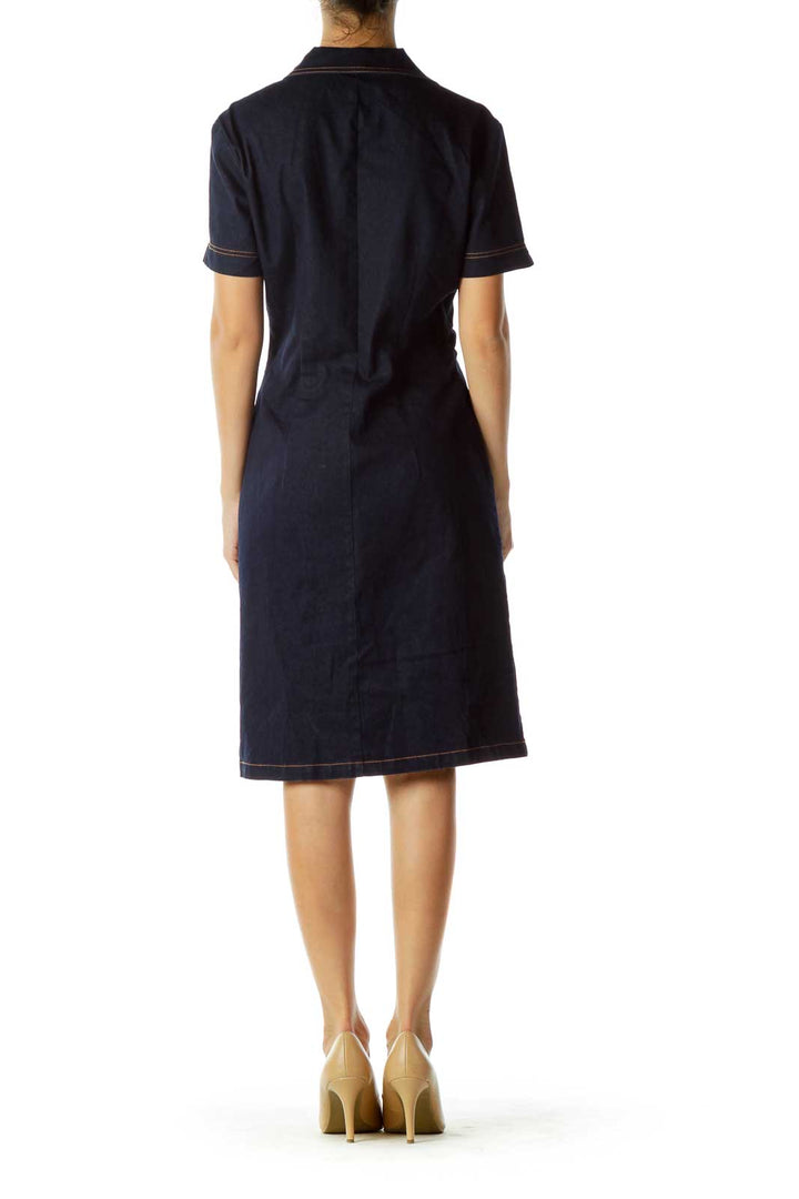 Navy Denim Buttoned Dress