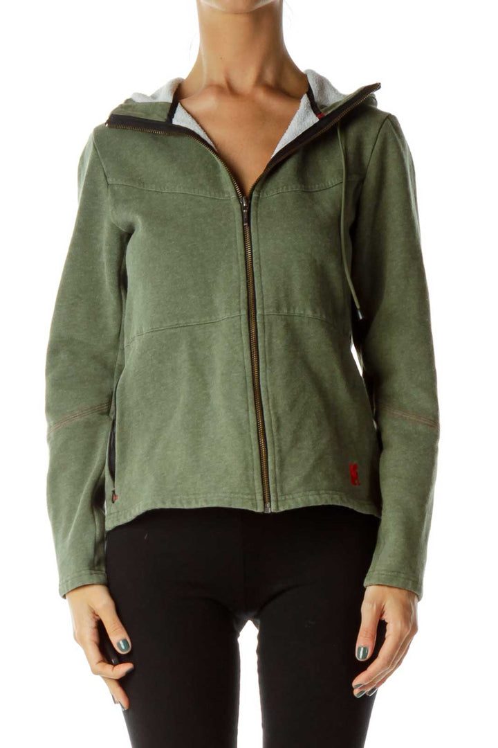 Green Hooded Zippered Sweater