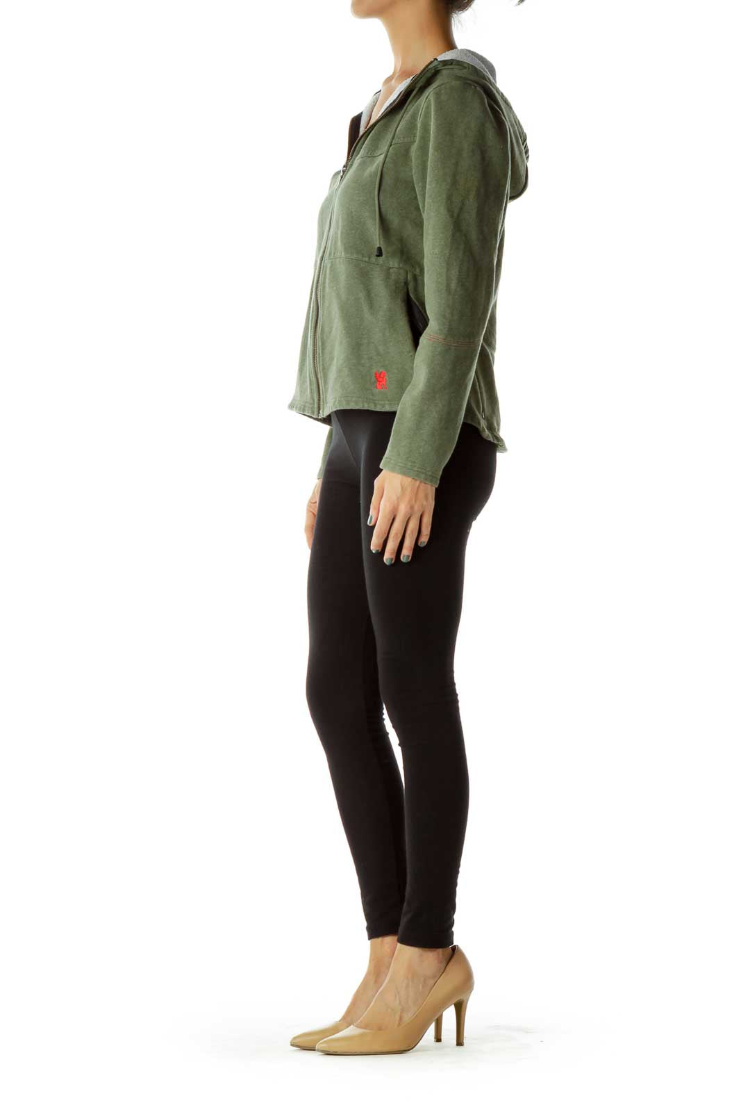 Green Hooded Zippered Sweater