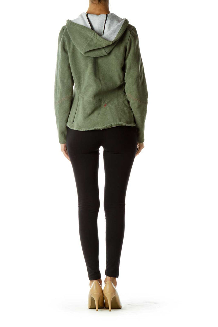 Green Hooded Zippered Sweater