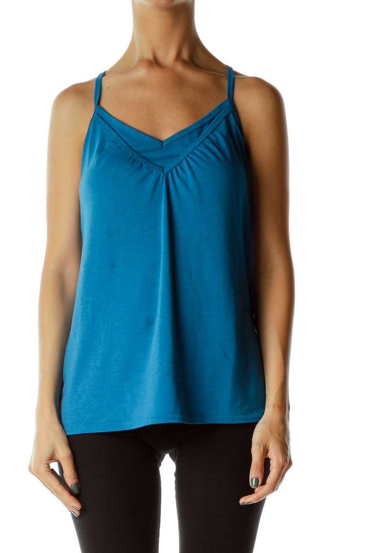 Blue Racerback V-Neck Yoga Top