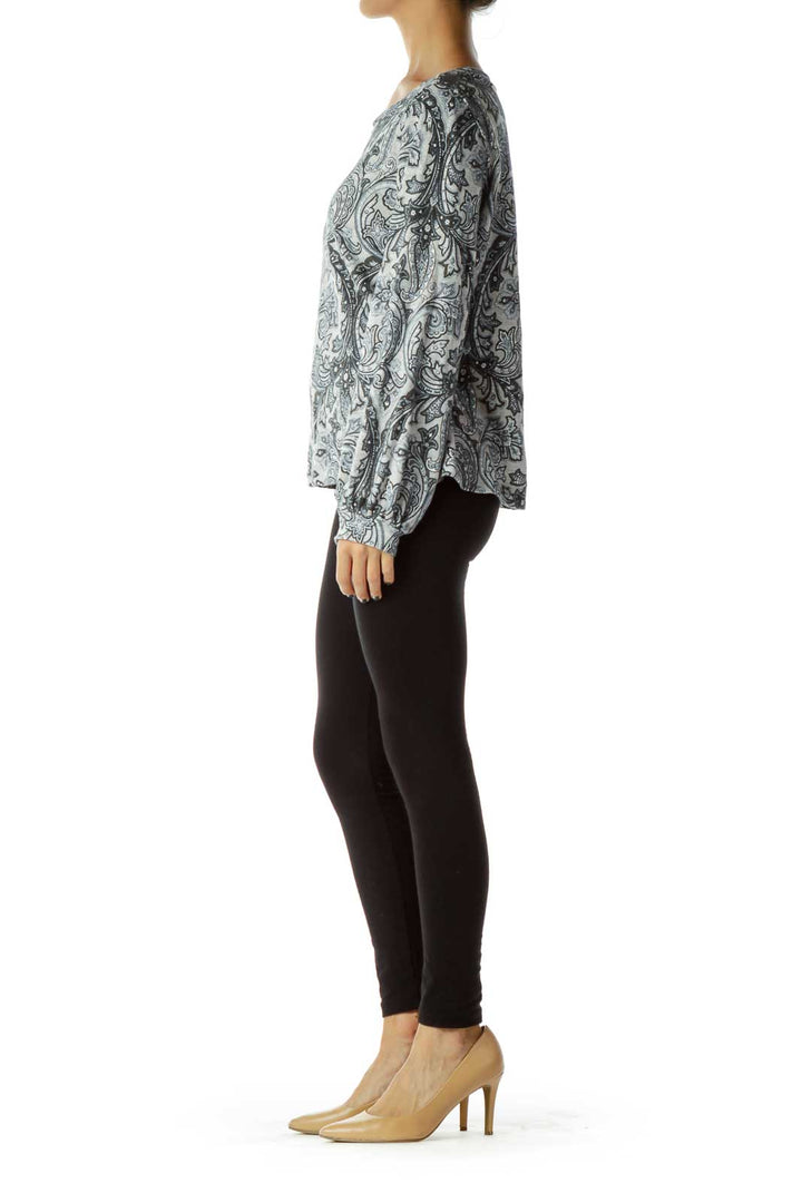 Brown Gray Paisley Long Sleeve Top