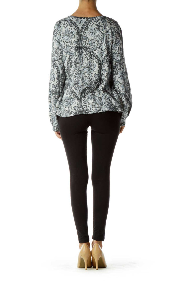 Brown Gray Paisley Long Sleeve Top