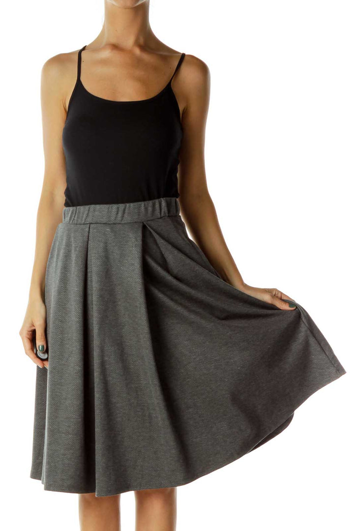 Gray Knit Pleated Skirt