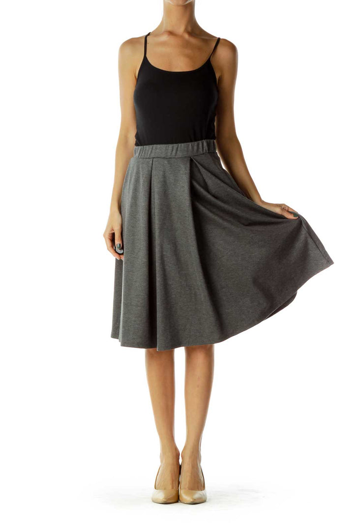 Gray Knit Pleated Skirt