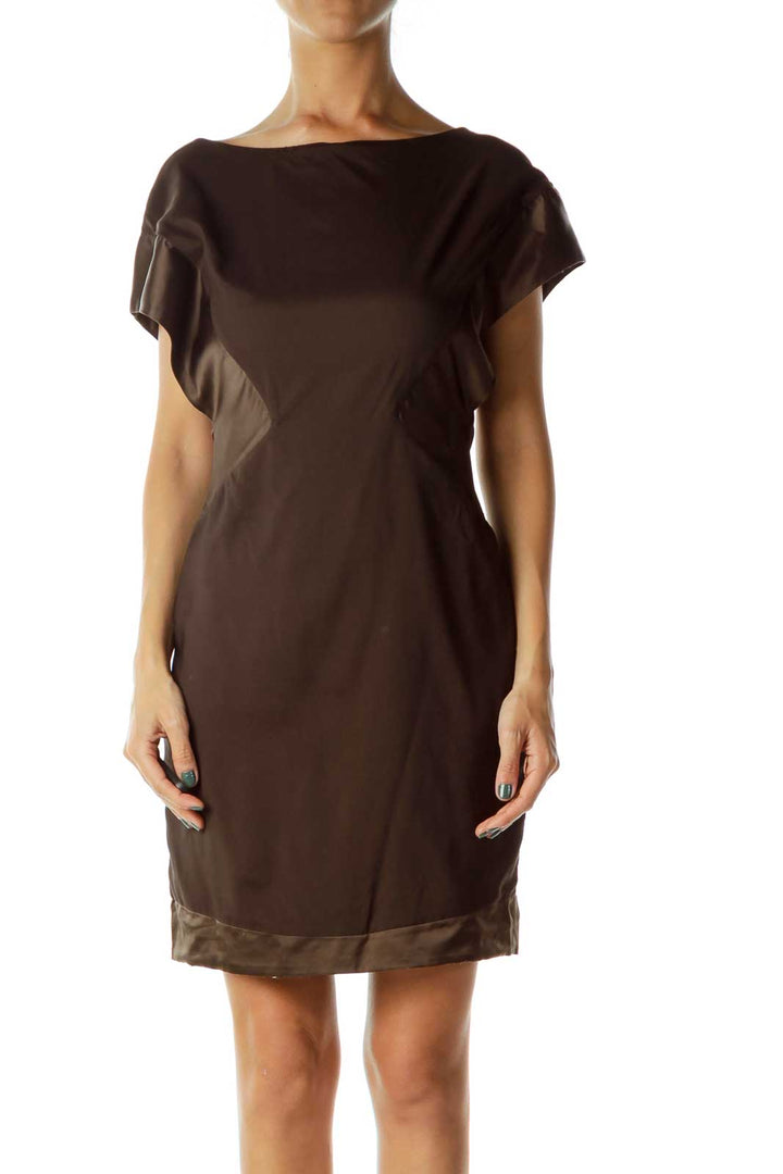 Brown Satin Detail Dress