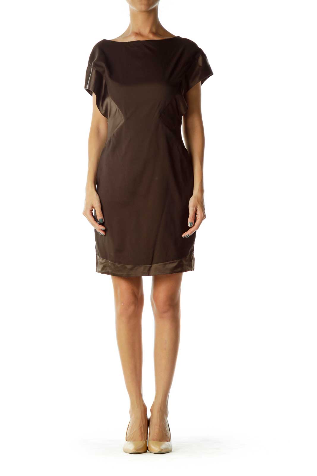 Brown Satin Detail Dress