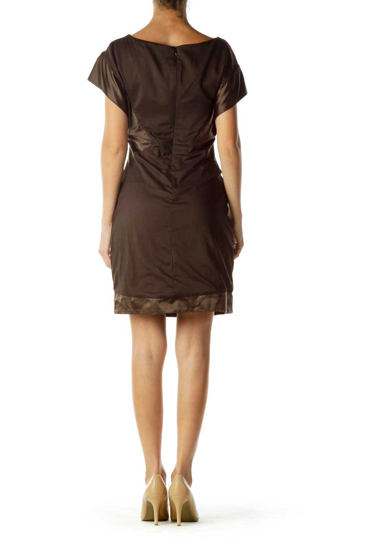 Brown Satin Detail Dress