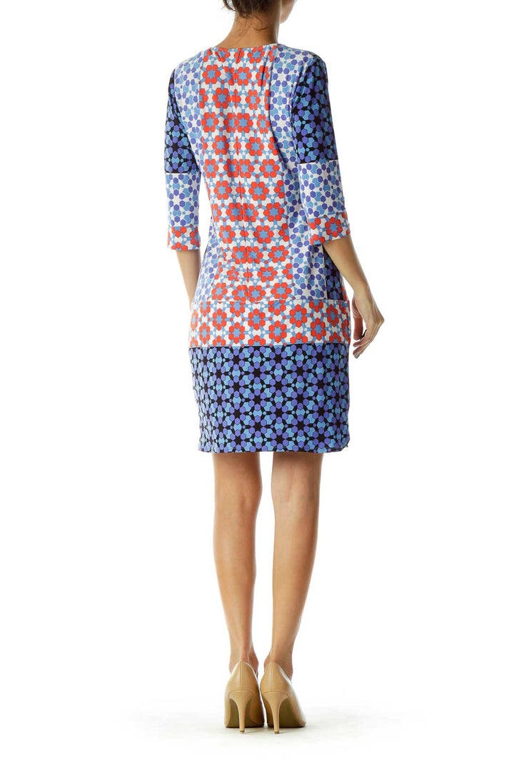 Blue Multicolor Geometric Print Shift Dress