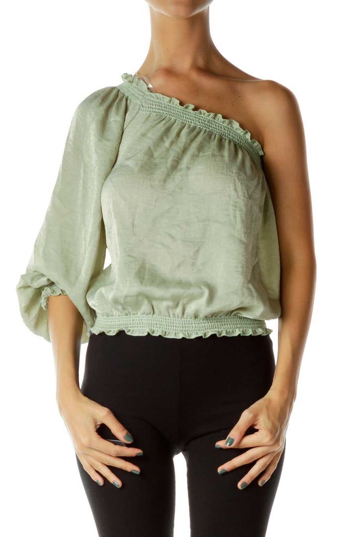 Green Satin One Sleeve Blouse