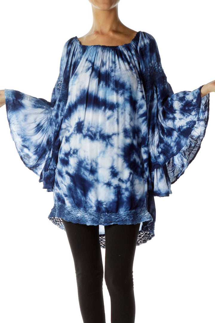 Blue Tie-Dye Off-Shoulder Top