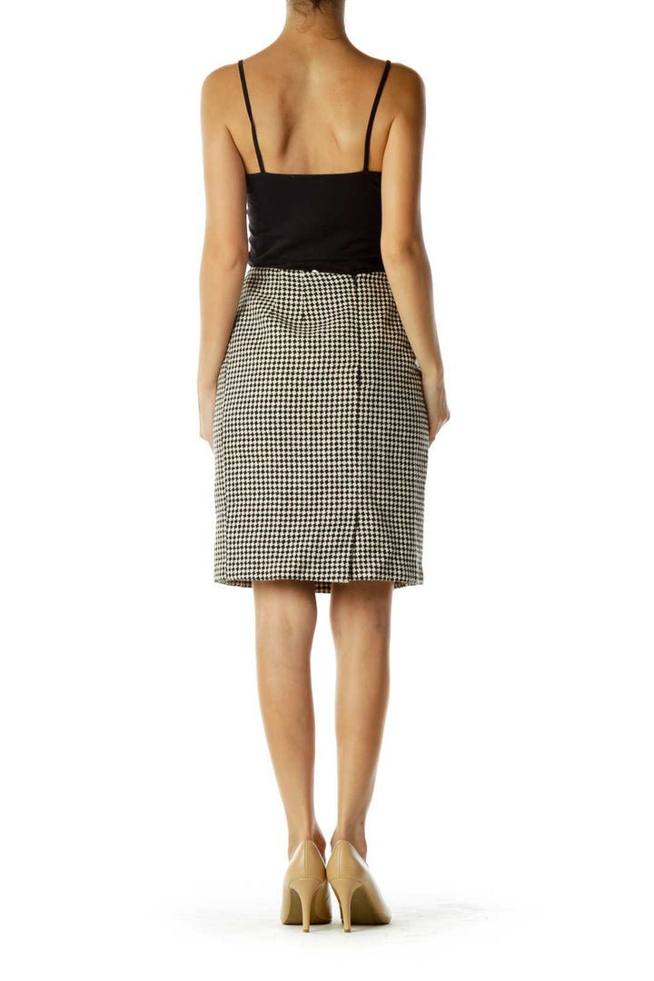 Beige Black Houndstooth Pencil Skirt