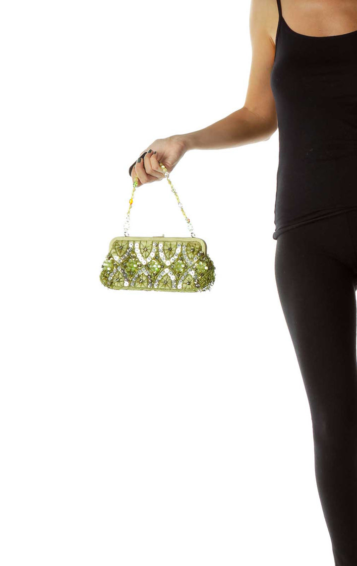 Green Beaded Sequined Clutch