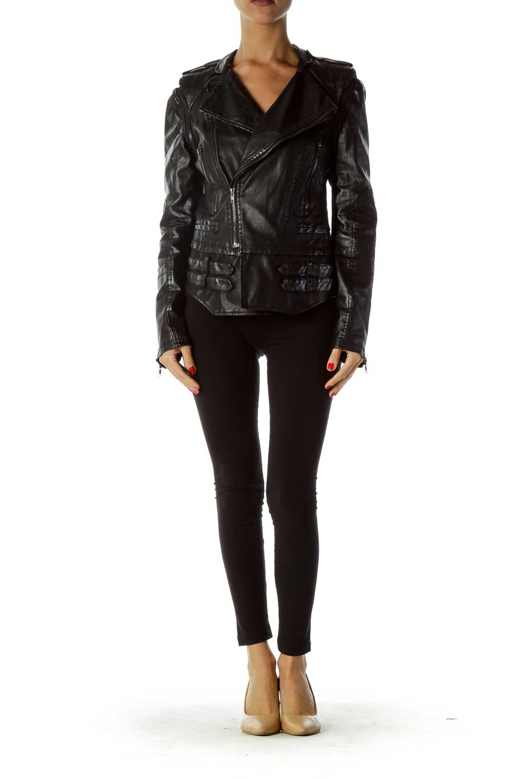 Black Convertible Faux-Leather Jacket