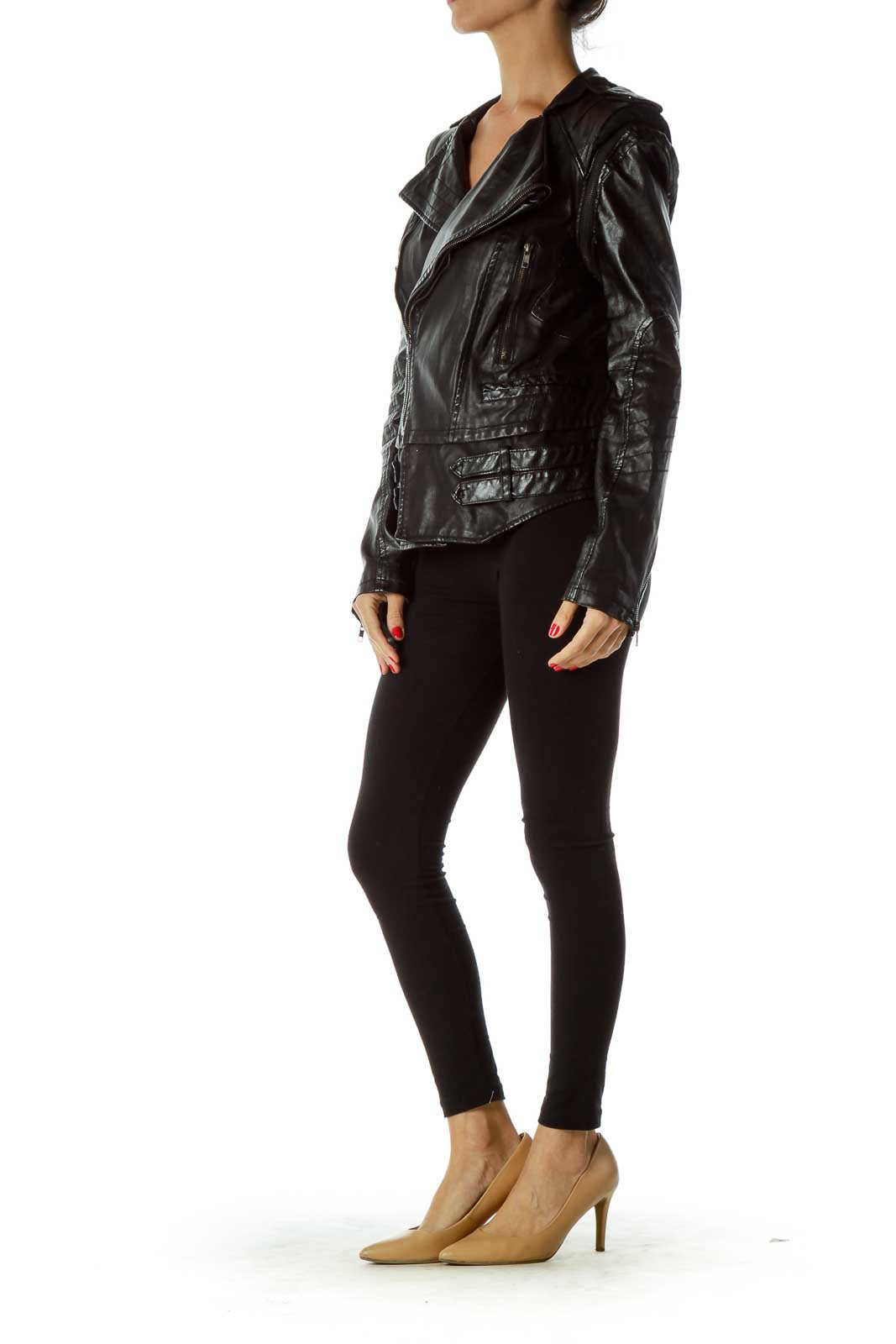 Black Convertible Faux-Leather Jacket