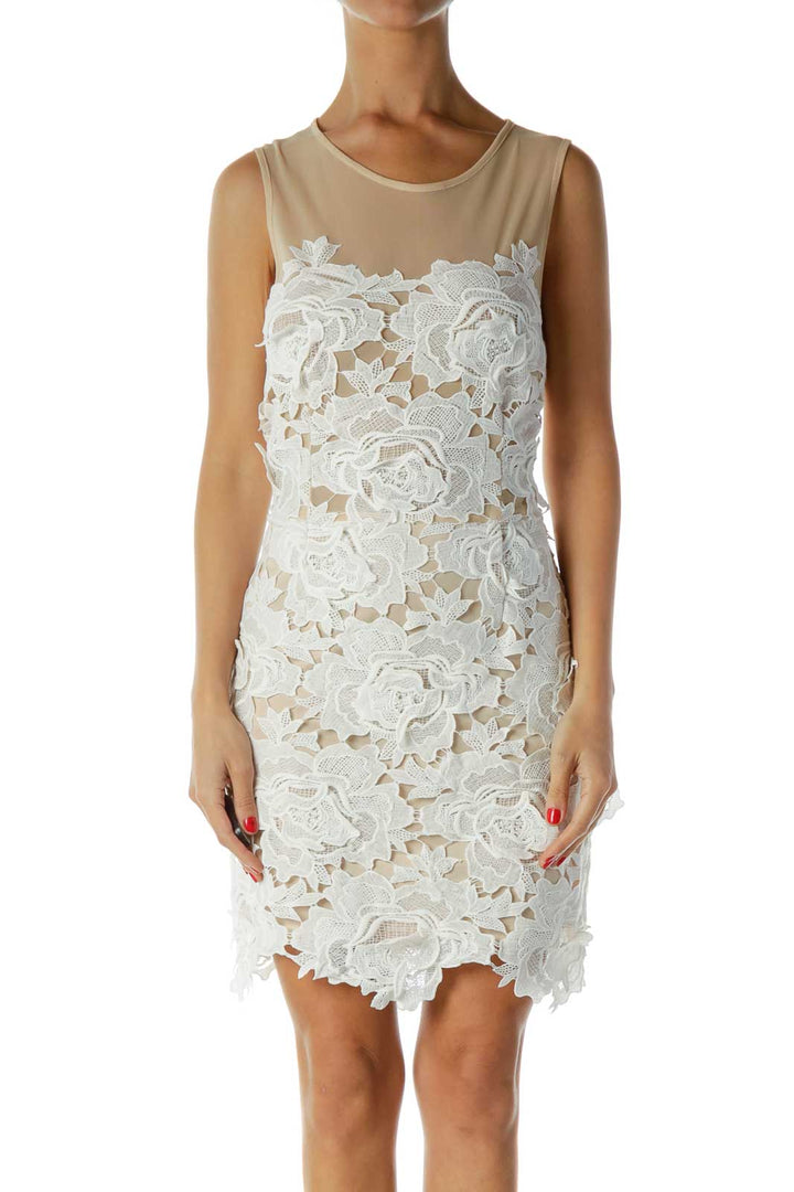 White Beige Lace Dress