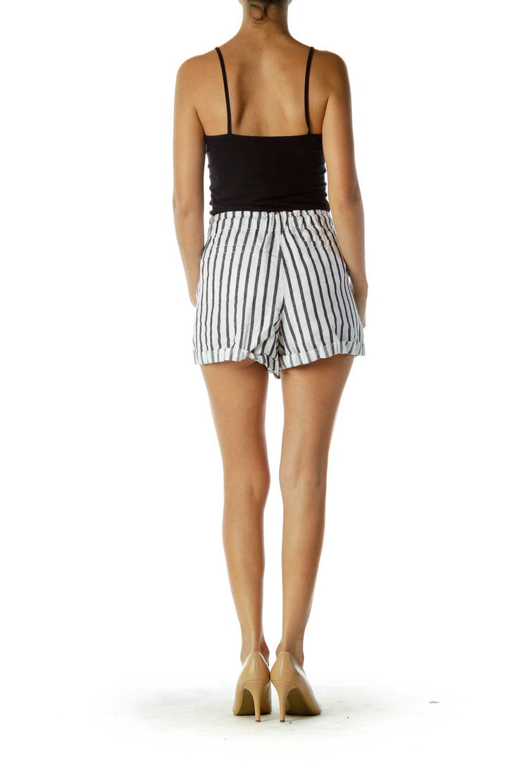 White Black Pinstripe Shorts