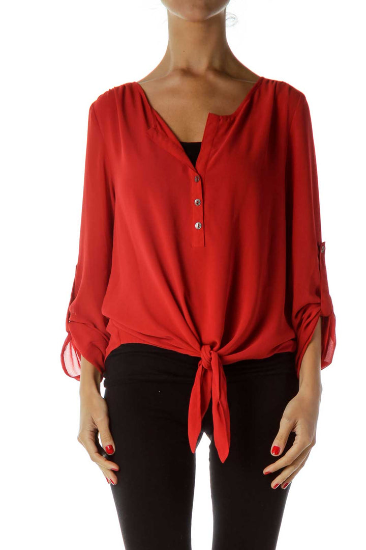 Red Buttoned Cropped Blouse