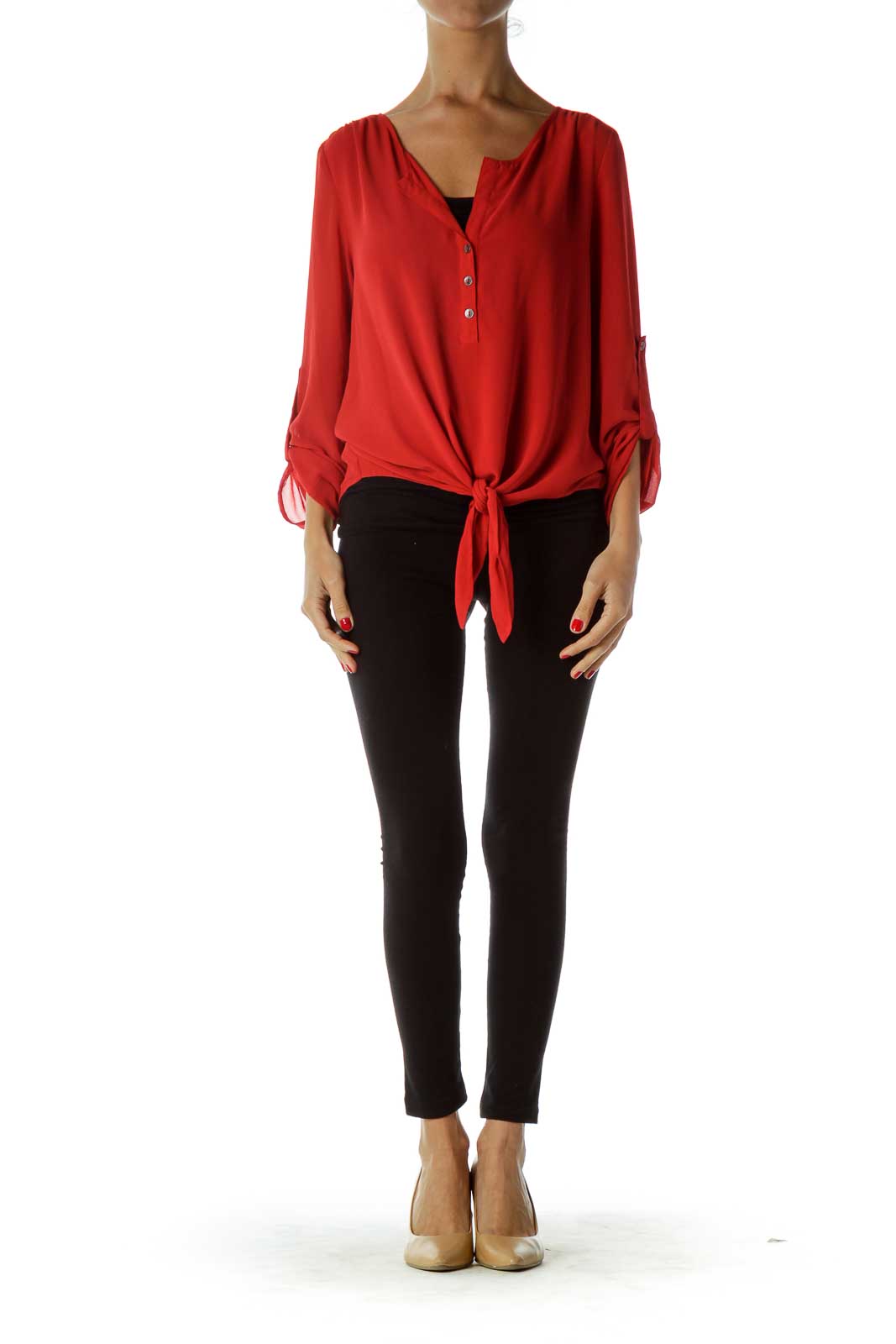 Red Buttoned Cropped Blouse