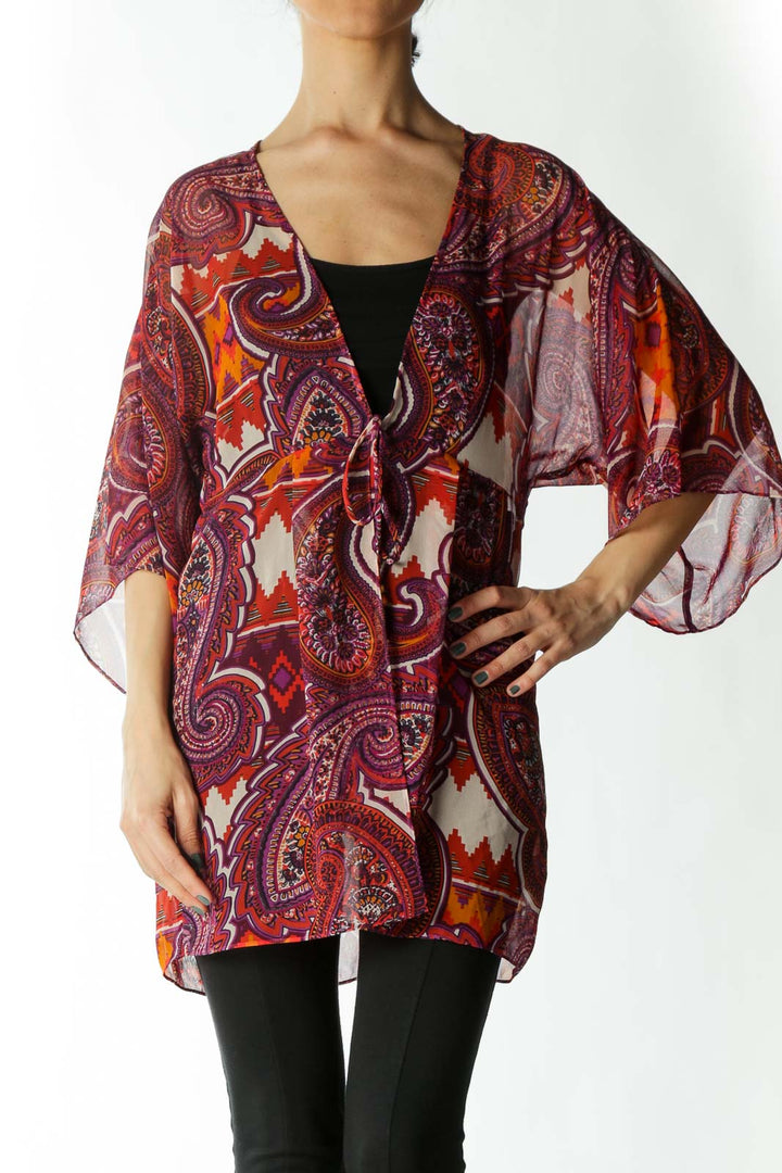 Red and Multicolored Kimono