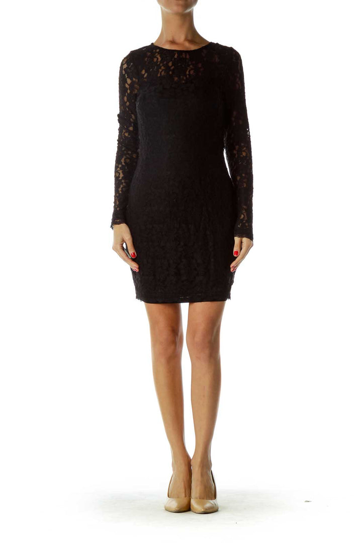 Black Lace Open-Back Cocktail Dress