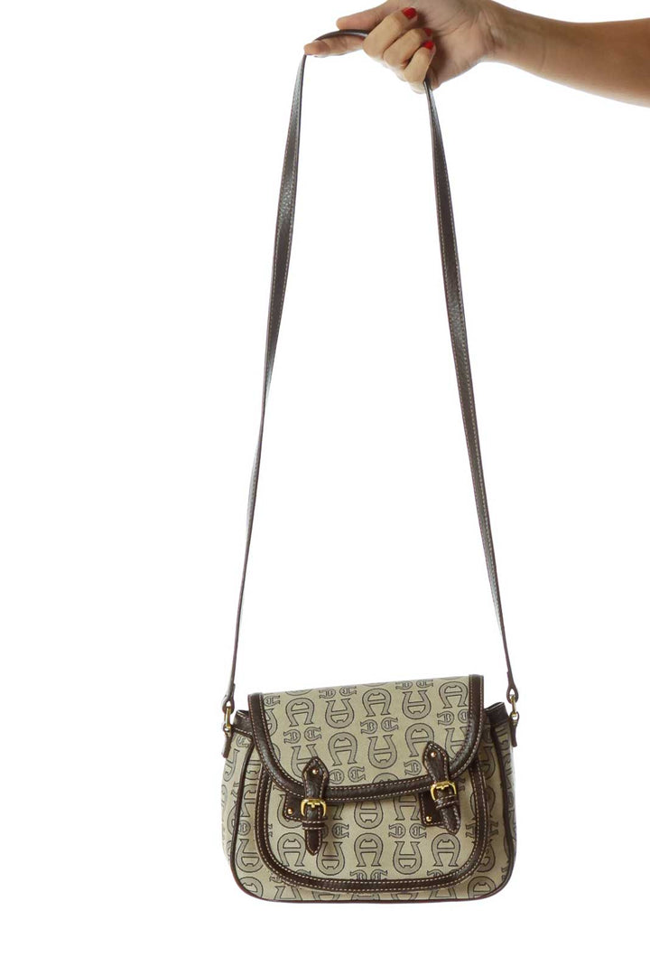 Brown Beige Monogrammed Crossbody Bag