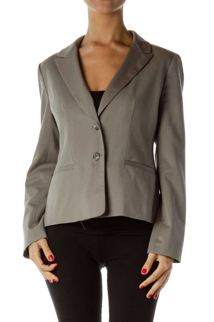 Gray Pinstripe Buttoned Blazer