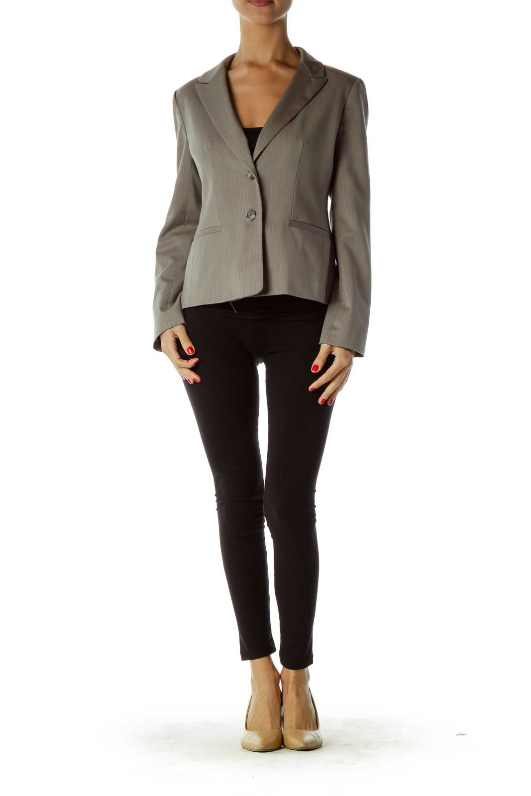 Gray Pinstripe Buttoned Blazer