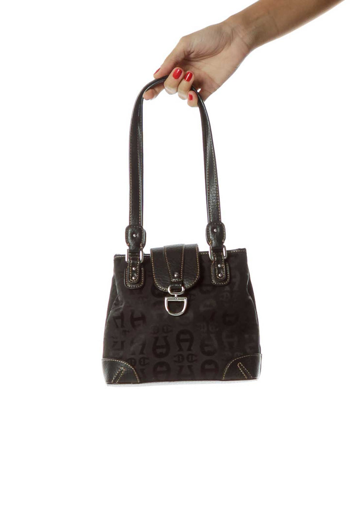 Black Monogrammed Leather Shoulder Bag