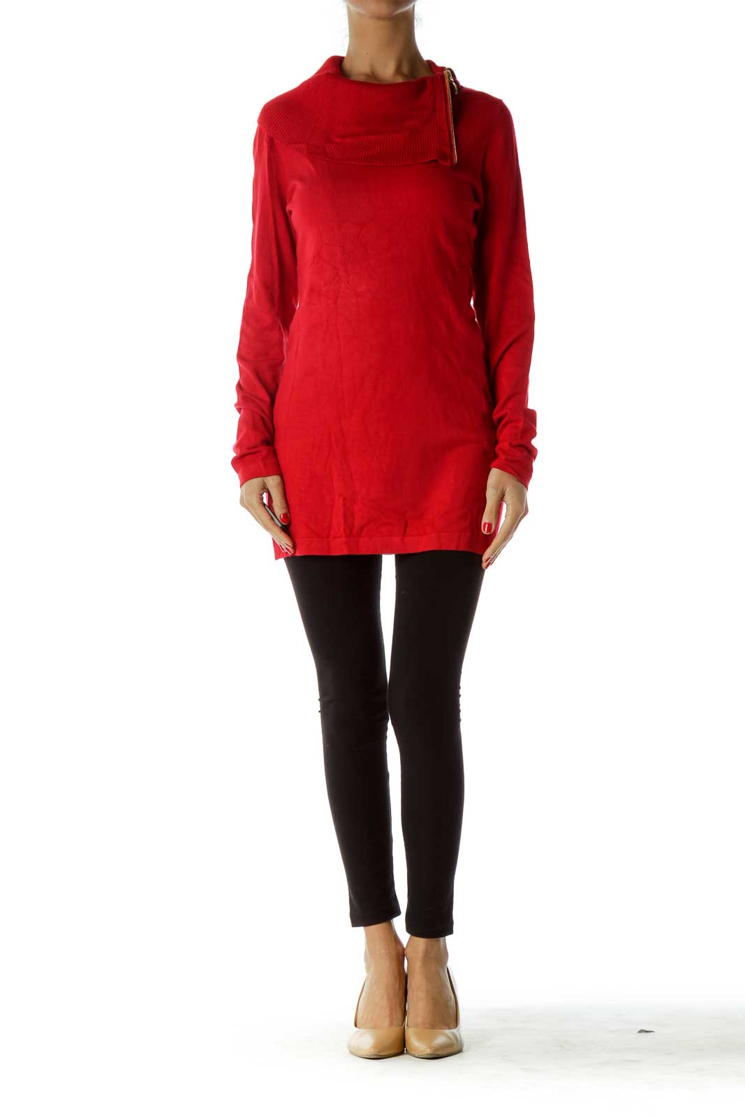 Red Knit Cowl Neck Sweater